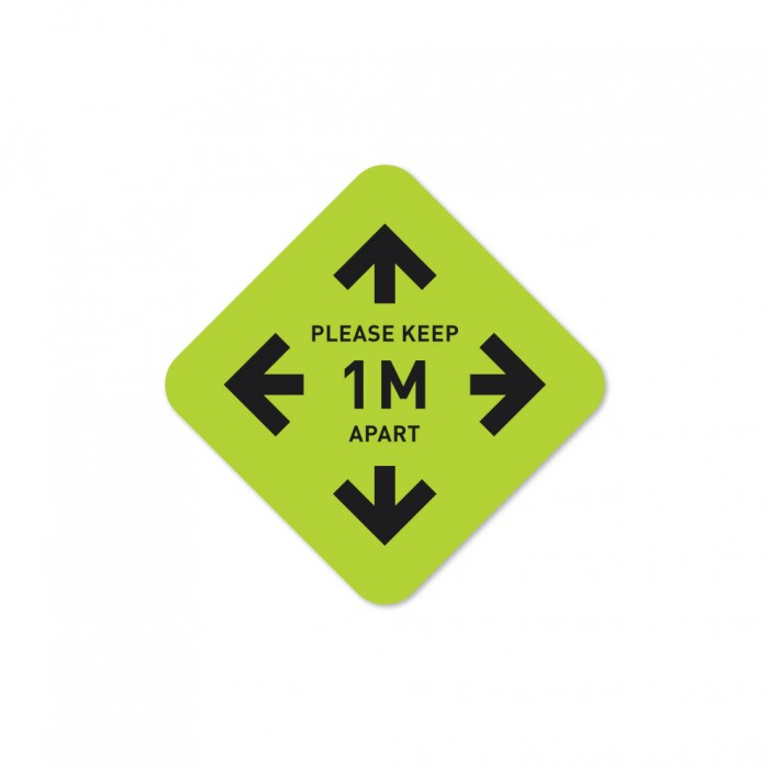 Covid-19 Tabletop Sticker Please Keep 1 Meter Apart 20x20cm Apple Green 3pcs